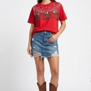 Vintage‎ Whittall & Shon T-Shirt Red Beaded Fringe Concho Western USA Medium 90s